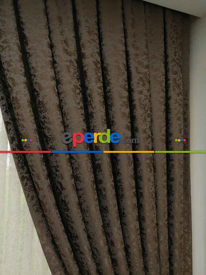 Kahverengi Düz Jakar Fon Perde - Sütlü Kahve