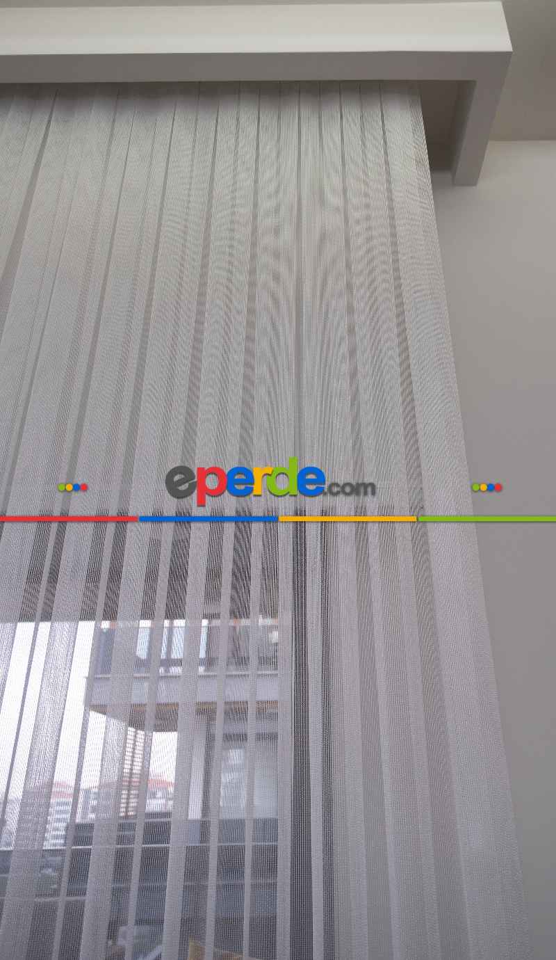 Mutfak - Çizgili Düz Tül Perde - Dökümlü - Ütü İstemez