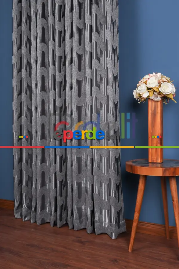 Avantgarde Antrasit Dalgalar Desenli– Modern Jakar Dokuma Fon Perde