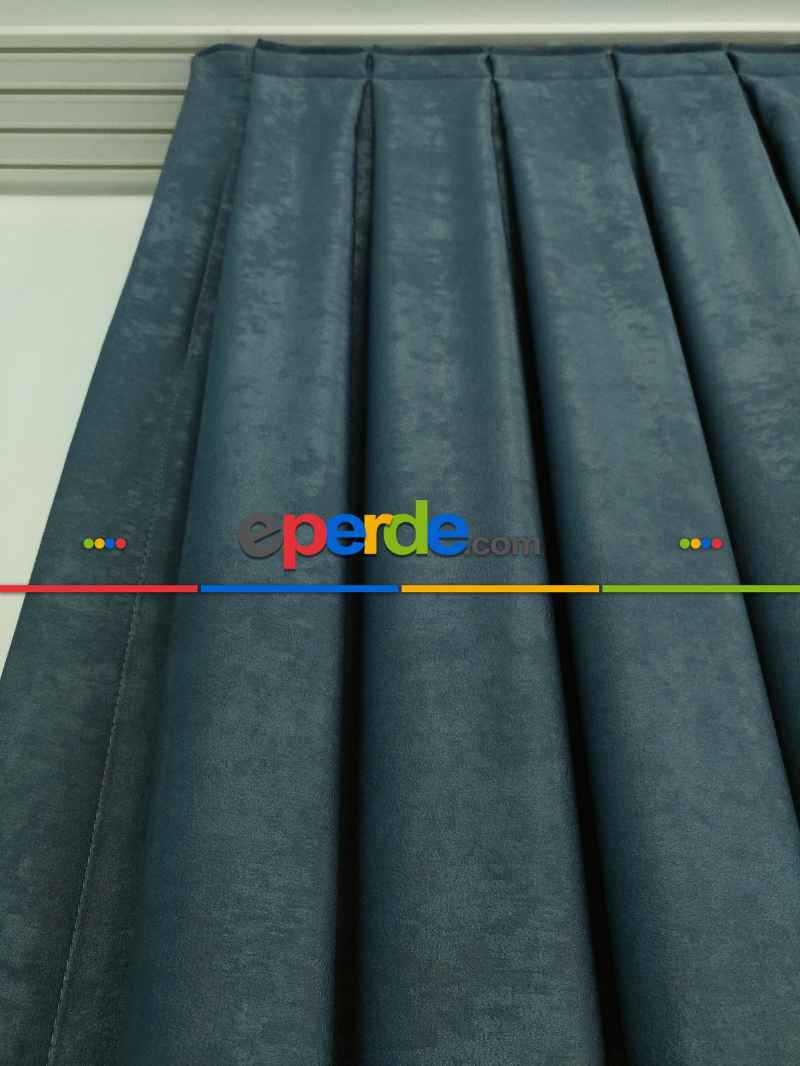 Salon - Soft Fon Perde İndigo Dökümlü En - Mavi Açık