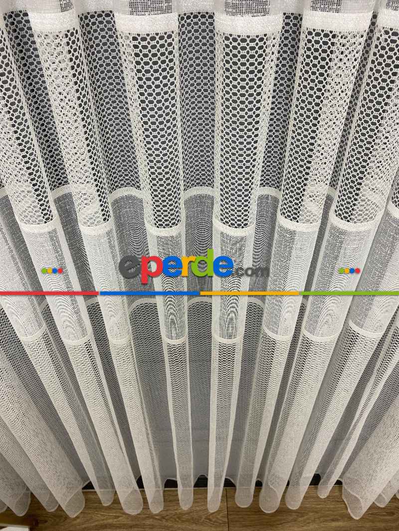 Çizgili Tül Perde - Spor Desenli - Tül Perde - Örme Tül Perde - Ütü İstemeyen