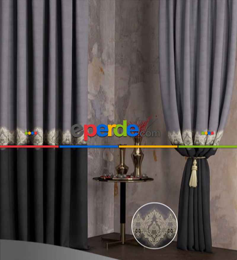 Siyah Gri Fon Perde, Damask Desenli, Taç Marka, Adet Fiyatıdır, İstediğiniz Boy Ölçüsünde Dikilir, Eni 70 İla 100cm Arası Seçenekler, Sık Piledir 70cm X 290cm 