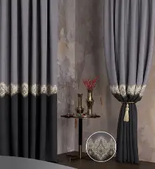 Siyah Gri Fon Perde, Damask Desenli, Taç Marka, Adet Fiyatıdır, İstediğiniz Boy Ölçüsünde Dikilir, Eni 70 İla 100cm Arası Seçenekler, Sık Piledir 70cm X 290cm 