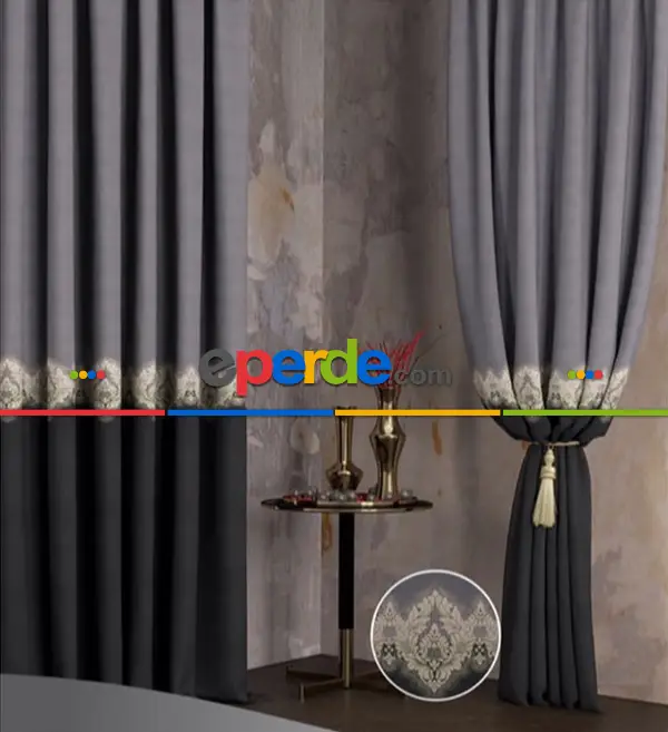 Siyah Gri Fon Perde, Damask Desenli, Taç Marka, Adet Fiyatıdır, İstediğiniz Boy Ölçüsünde Dikilir, Eni 70 İla 100cm Arası Seçenekler, Sık Piledir 70cm X 290cm 