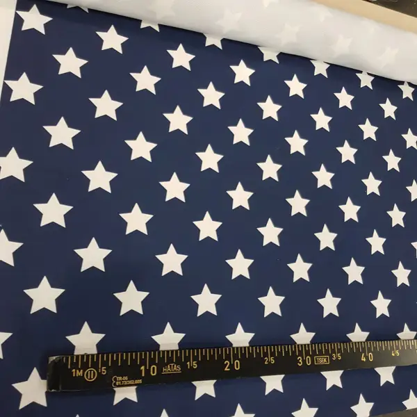 Yıldız Desenli Fon Perde Evm1131 Kumaşı Kalındır Duck Bezi Değildir- Lacivert-Beyaz