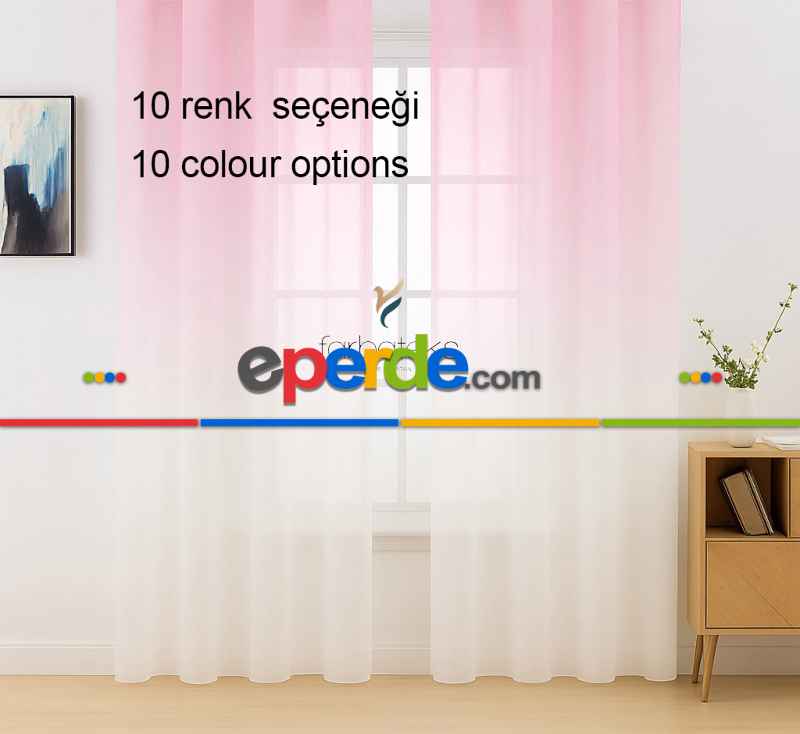 Pembe Üstden Renk Geçişli Tül Perde