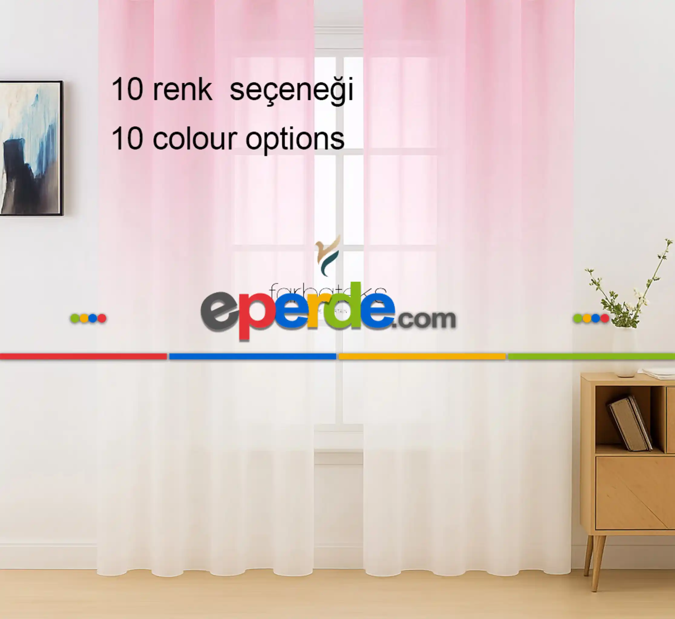 Pembe Üstden Renk Geçişli Tül Perde