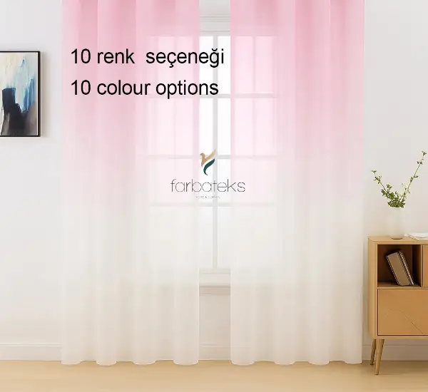 Pembe Üstden Renk Geçişli Tül Perde
