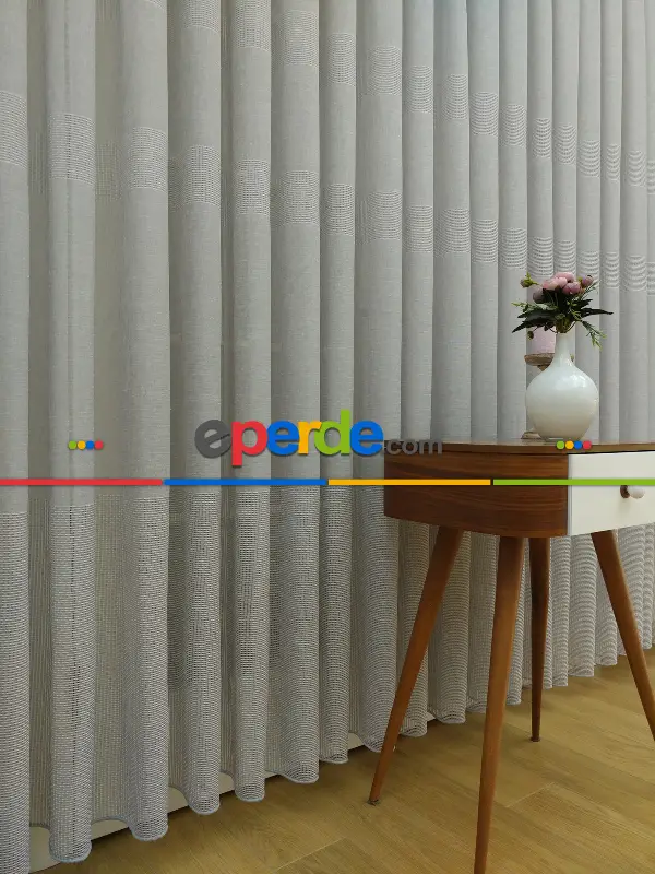 Salon Tül Perde - Gri Keten Tül Perde- Gri-Füme-Antrasit