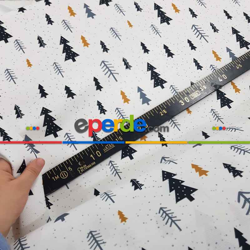 Çam Ağacı Desenli Fon Perde K601 Kumaşı Kalındır Duck Bezi Değildir- Beyaz