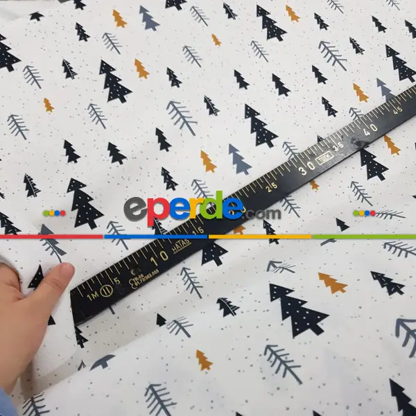 Kız, Erkek, Çocuk ve Bebek Odası Fon Perde - Çam Ağacı Desenli - Siyah Gri Sarı