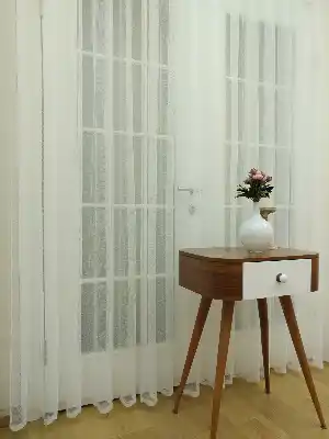 Etek Ucu Desenli Dantel Tül Perde- Ekru