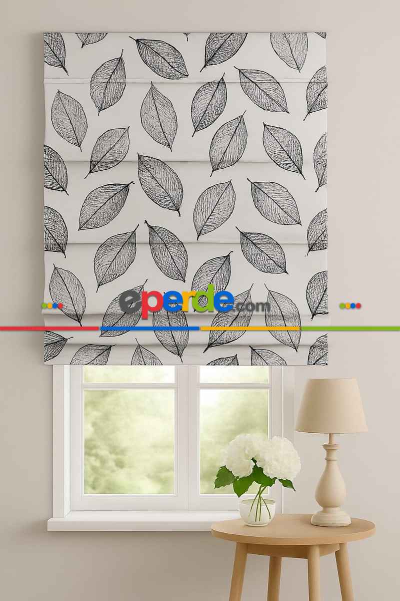 Mutfak - Yaprak Desenli Ütü İstemez Vintage Katlamalı Modern Mutfak Çocuk Odası Perdesi