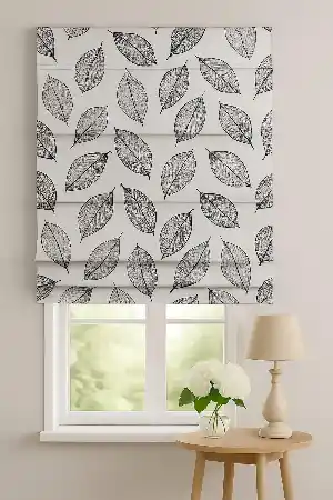 Mutfak - Yaprak Desenli Ütü İstemez Vintage Katlamalı Modern Mutfak Çocuk Odası Perdesi