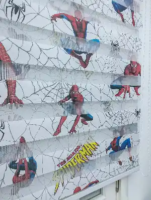 Zebra Perde- Dijital Spıderman Örümcek Adam Baskılı Zebra Perde- Mavi-kırmızı-sarı
