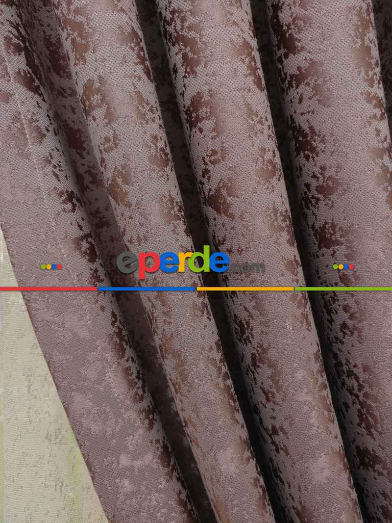 Koyu Pudra Duz Jakar Fon Perde (180)- Pembe Pudra Pembe