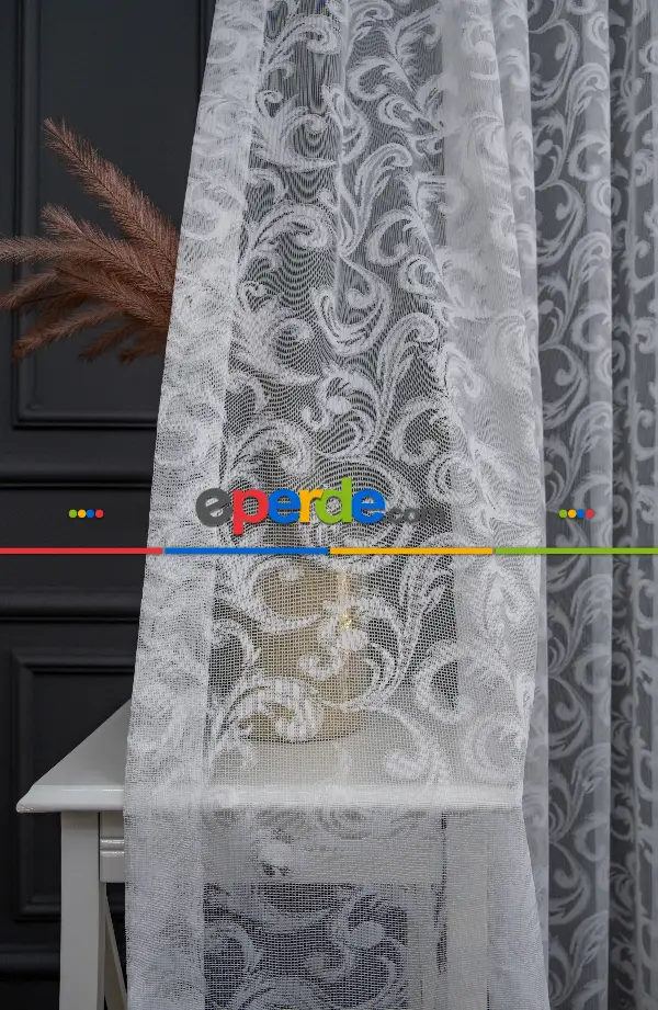 Taç Perde Şal Desen Kırışmaz Tasarım Tül Perde Modelleri