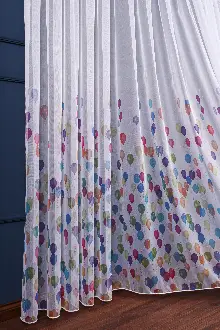 Çocuk Odası Balon Desenli Baskılı Tül Perde Ütü İstemez