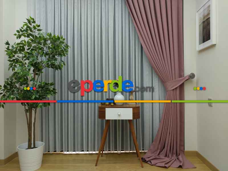 Keten Gül Kurusu Renk Düz Fon Perde- Pudra