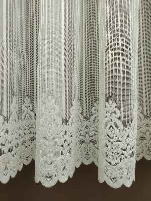 Kısa Boylu Boyuna Çizgili Etek Ucu Desenli Tül Perde - Petek Üstü Boy- Ekru