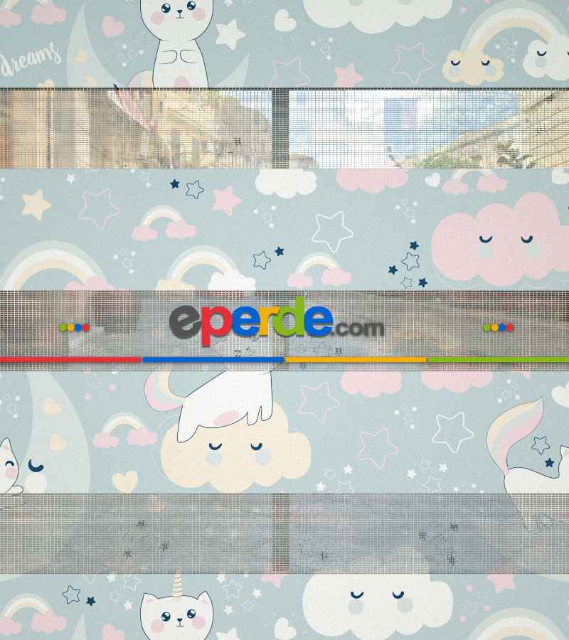 Çocuk Odası - Unicorn Desenli Baskılı Zebra Perde- Çok Renkli