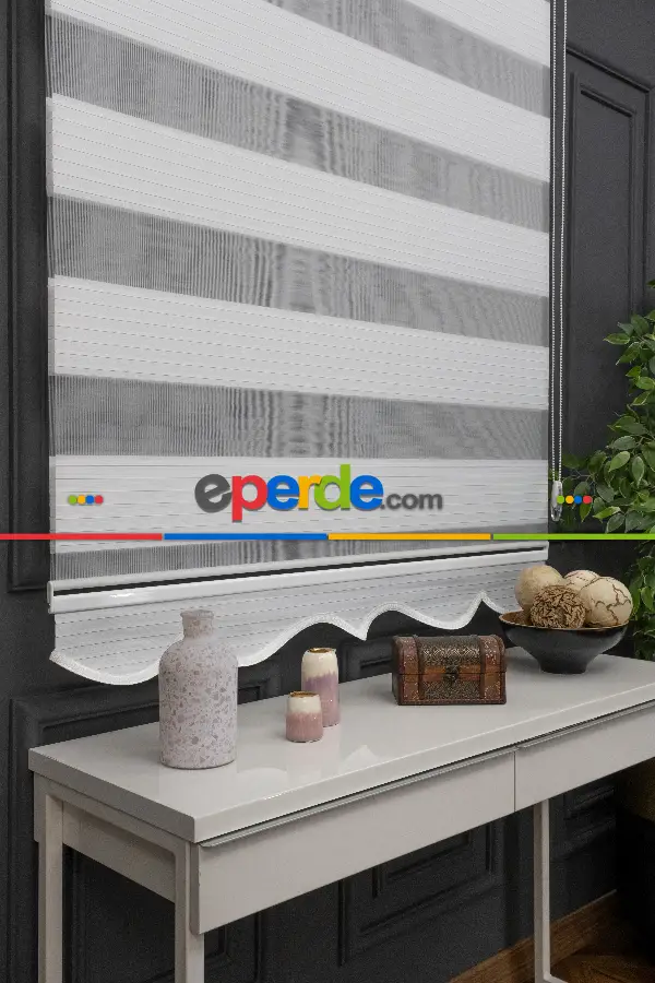 90x200 Hazır Ekru Geniş Plise Zebra Perde