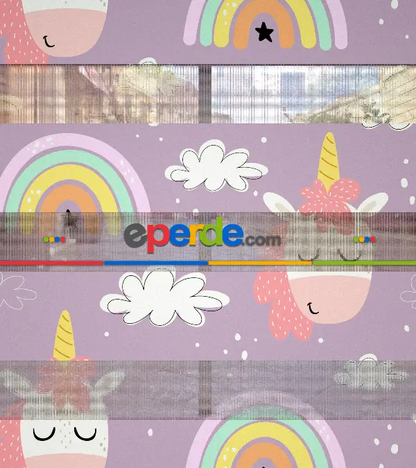 Unicorn Desenli Baskılı Zebra Perde- Çok Renkli