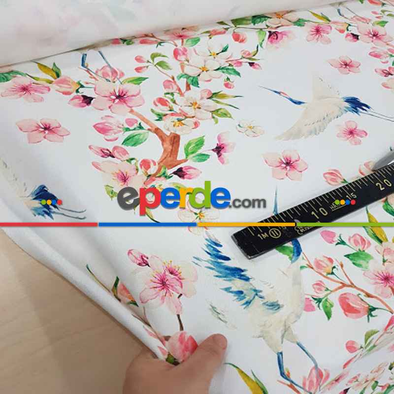 Mutfak Perdesi Kanat Fon Perde Çiçek Desenli- Beyaz