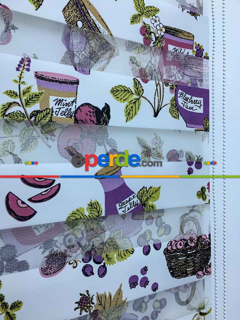 Zebra Perde- Kavanoz Baskılı Zebra Perde- Pembe-mor