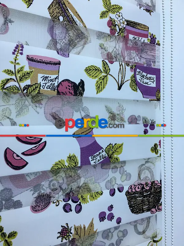 Zebra Perde- Kavanoz Baskılı Zebra Perde- Pembe-mor