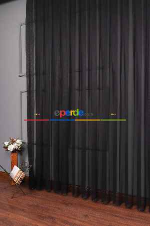 Hazır Ölçülü Petek Zemin Siyah Grek Tül Perde