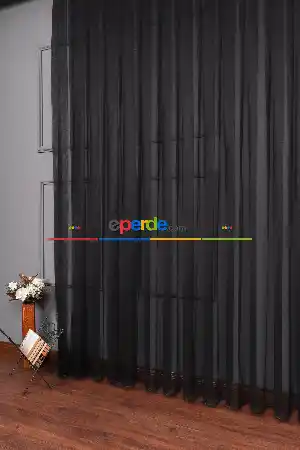 Hazır Ölçülü Petek Zemin Siyah Grek Tül Perde