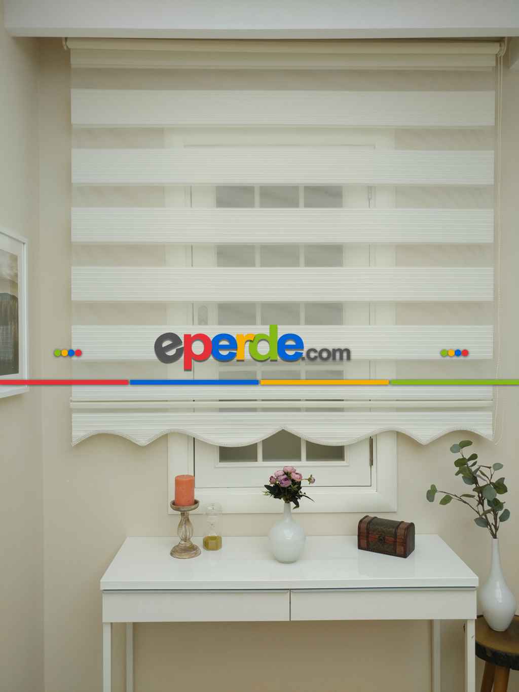 Zebra Perde - Geniş Pileli Zebra Perde- Ekru