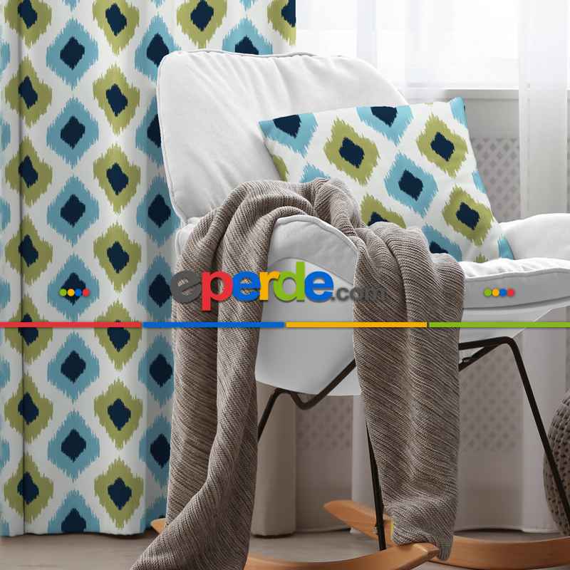 Genç Odası - Damla Fon Perde Evim1503-4 Kumaşı Kalındır Duck Bezi Değildir- Mavi-beyaz