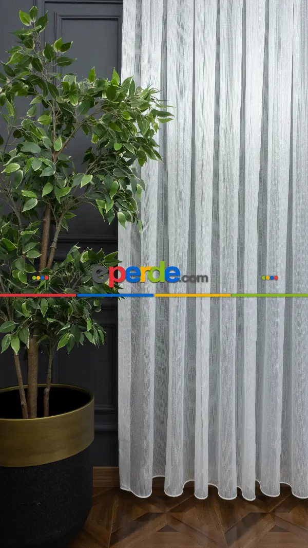 Çizgili Düz Tül Perde Ütü İstemez- Ekru - Kurşunlu Tül