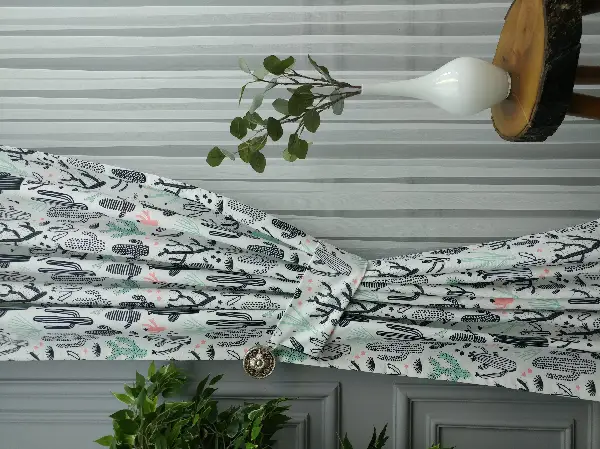 Bebek Odası Fon - Kaktüs Desenli Fon Perde Evm694 Kumaşı Kalındır Duck Bezi Değildir- Siyah-Yeşil