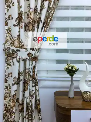 Kanaviçe Desen Fon Perde Kahve- Kahverengi