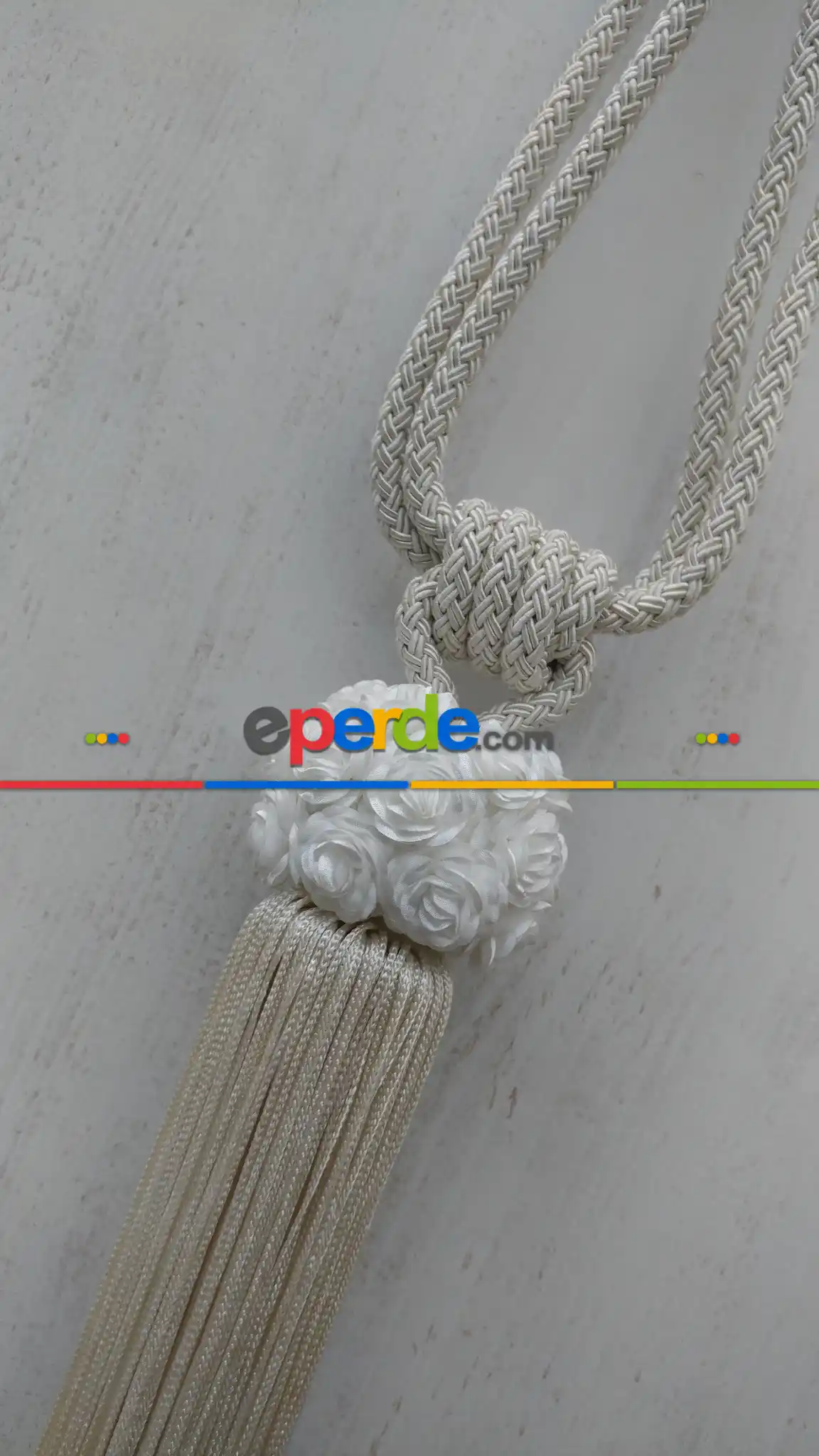 Gül Desen Braçol Perde Bağı- Ekru