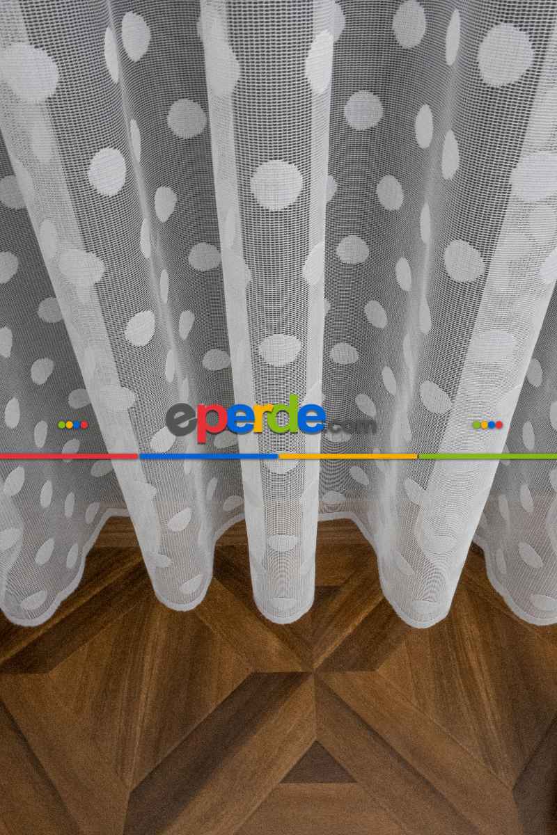Mutfak - Puantiyeli Yuvarlak Noktalı Daire Desen Örme Çocuk Odası Tül