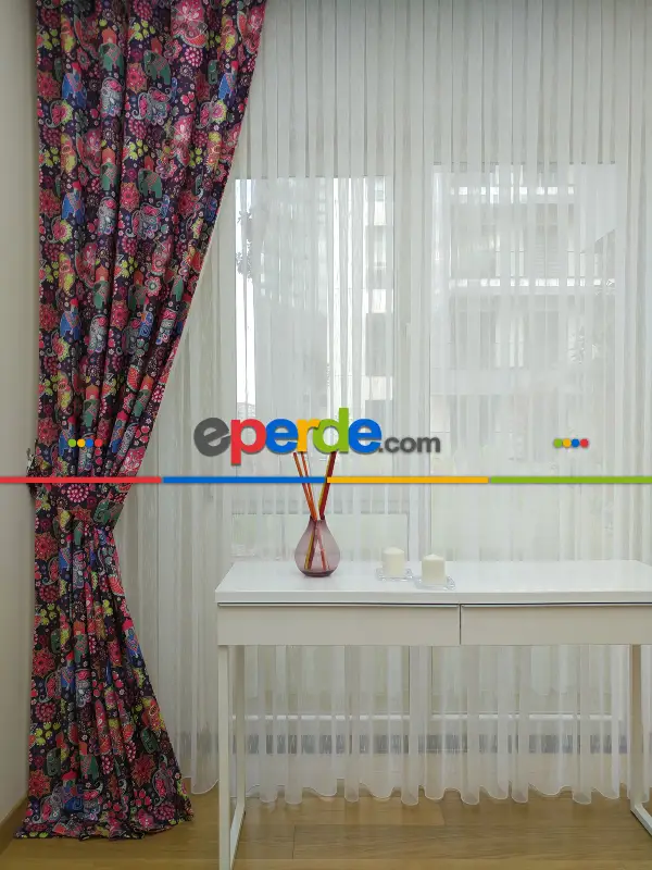 Fil Desenli Etnik Hazır Fon Perde - Kumaşı Kalındır Duck Bezi Değildir- Lacivert-Mavi-Beyaz-Mor-Fuşya