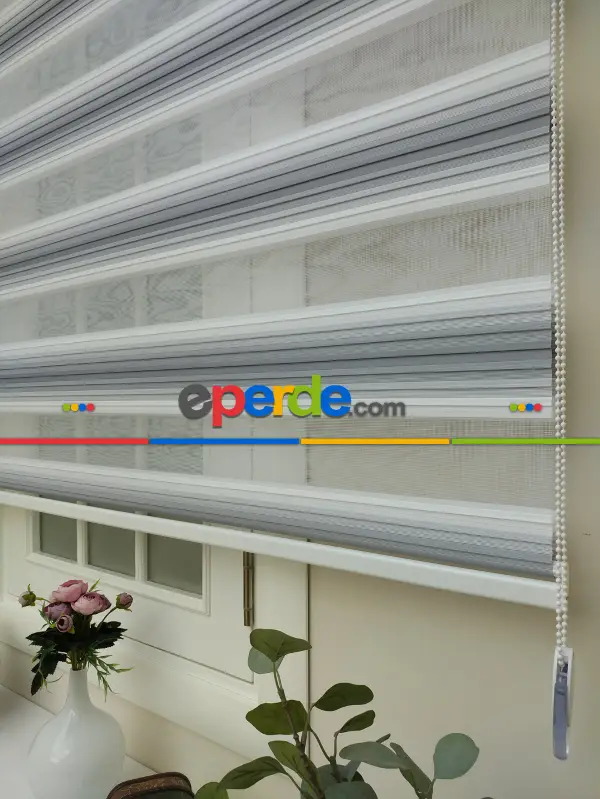 Salon Zebra - Zebra Perde - Degrade Renk Geçişli Pileli Zebra Perde- Gri Açık-Gri Koyu