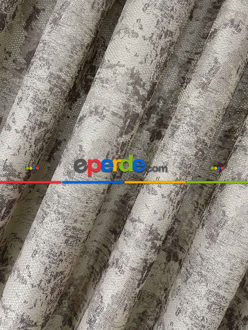 Bej Kahve Desenli Jakar Fon Perde (180)- Kahve Açık