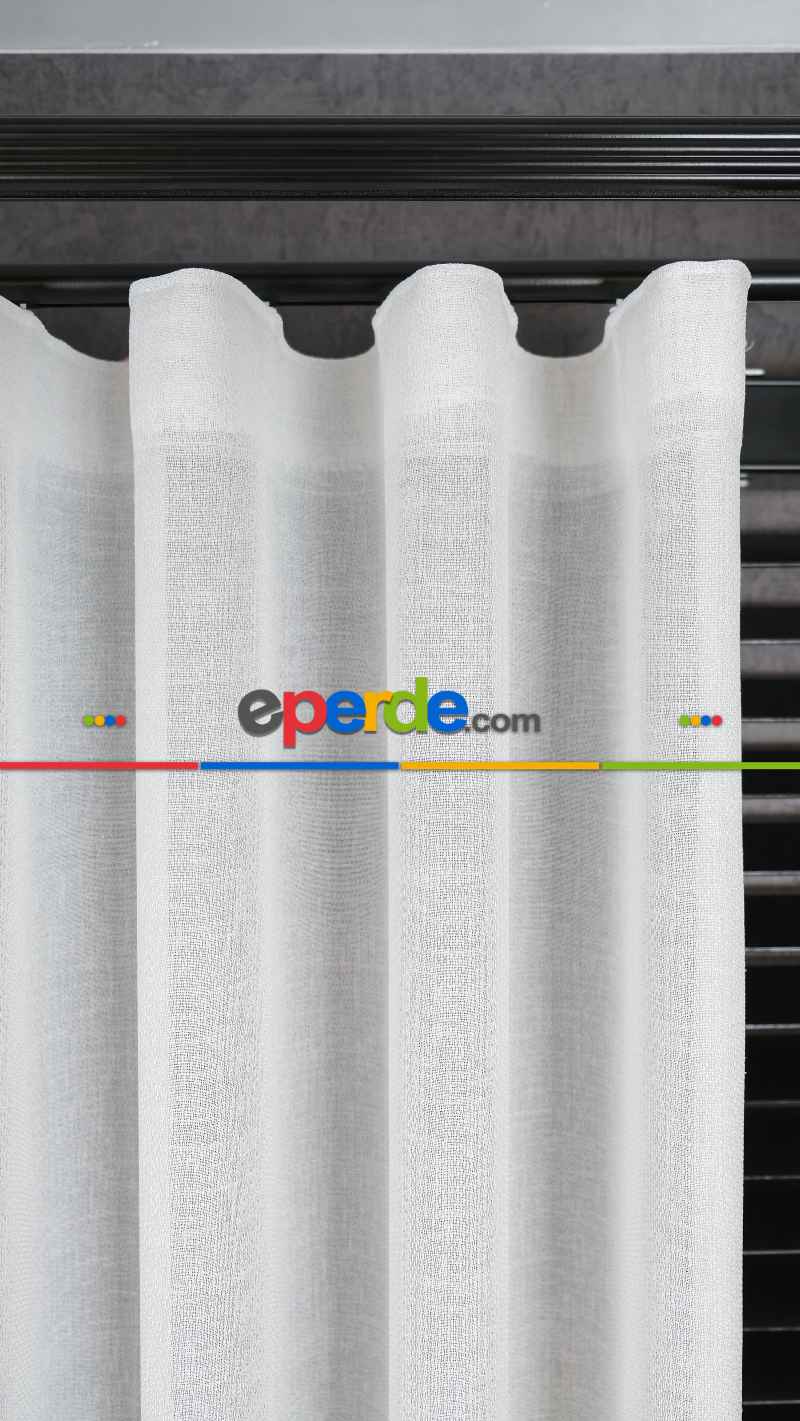 Ekru Düz Tül Perde, Ağır Gramajlı Premium Seri, Eteği Kurşunlu