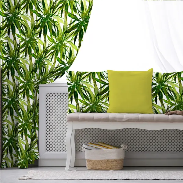 Tropik Desenli Fon Perde Evim432 Kumaşı Kalındır Duck Bezi Değildir- Mavi-beyaz