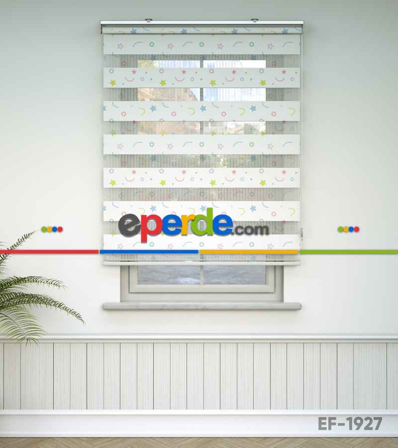 Yıldız Desenli Baskılı Zebra Perde- Çok Renkli