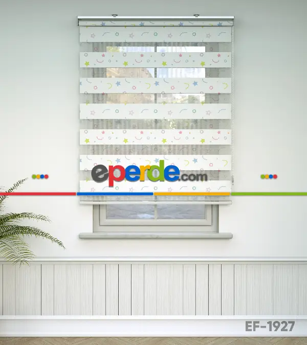 Yıldız Desenli Baskılı Zebra Perde- Çok Renkli