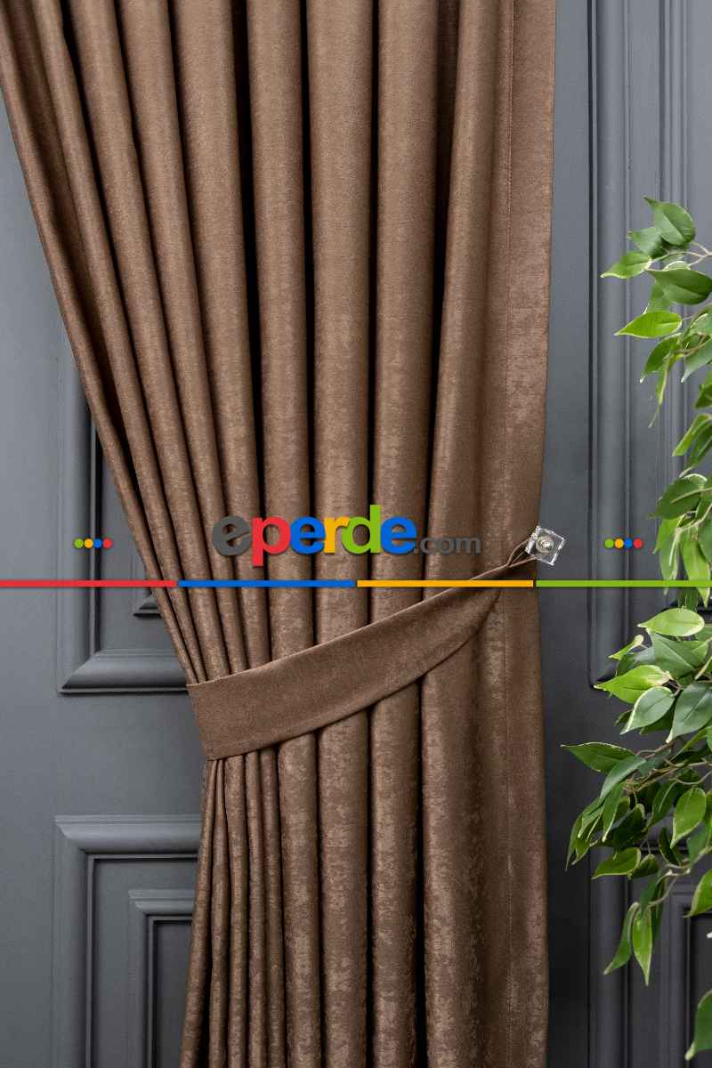 Salon - Soft Sütlü Kahve Fon Perde Dökümlü En - Sütlü Kahve