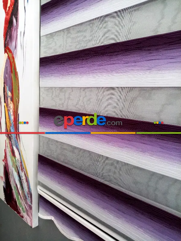 Zebra Perde 2021 Sezonu Mor Ve Beyaz Renk Geçişli Jakarlı A Kalite Zebraperde