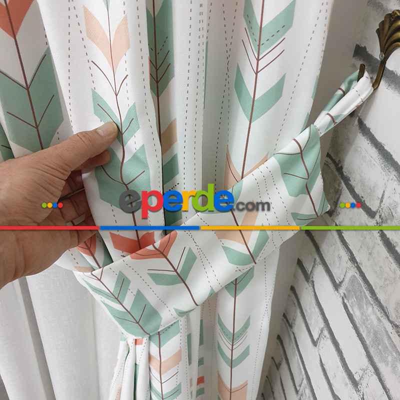 Kızılderili Desenli Fon Perde Evm233-2 Kumaşı Kalındır Duck Bezi Değildir- Beyaz-Pembe-Mavi Açık-Kahve