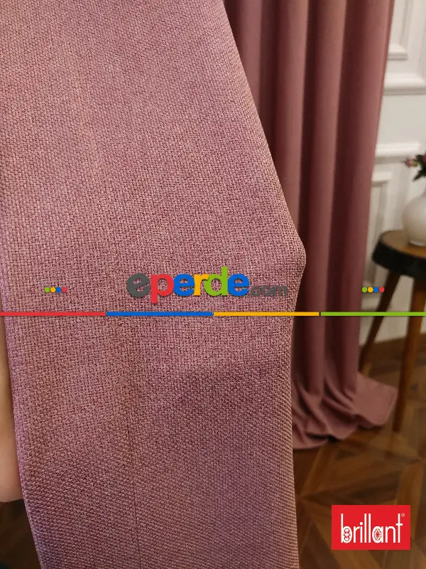 Yatak Odası - Brillant Keten Gül Kurusu Renk Düz Fon Perde - Gül Kurusu